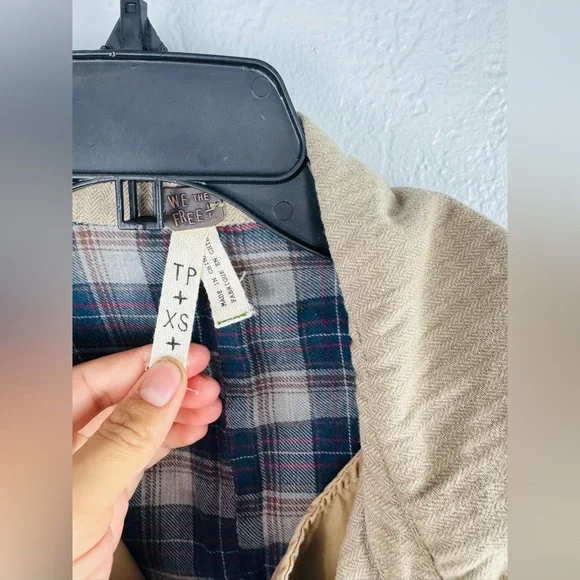 Free People We The Free RuggedDouble Breasted Plaid Linned Tan Trench Coat
